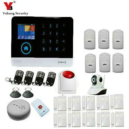 

Yobang Security WIFI Wireless Home Security GSM Alarm Systems With Red Light Strobe Siren Smoke Detector sensor APP Control