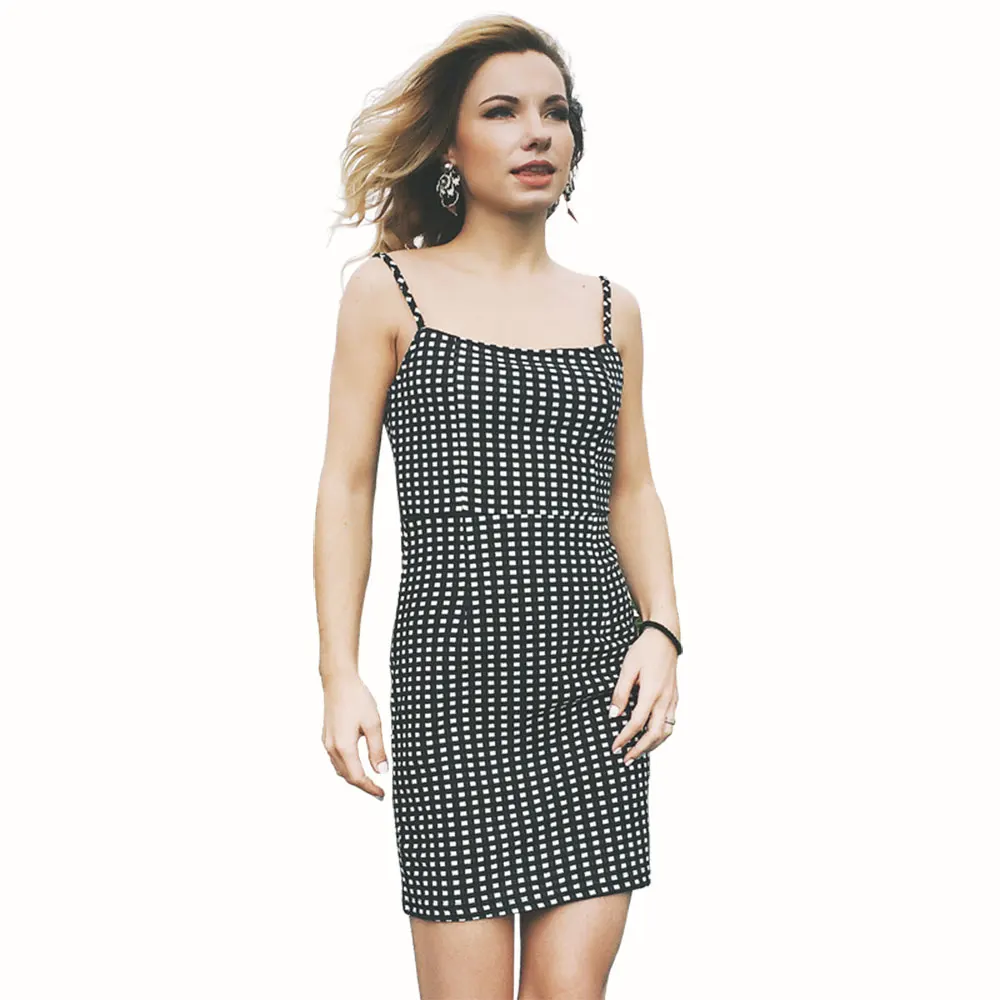 

Women Summer Beach Dress Plaid Print Sleeveless Spaghetti Strap Maxi Dresses Slash Neck Sexy Travel Vacation Vestidos 2018 NEW