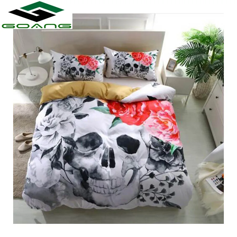 

GOANG bedding set Bed Cover Bed Sheet Pillowcase Duvet Cover skull flowers 3d digital printing case Queen size bedclothes