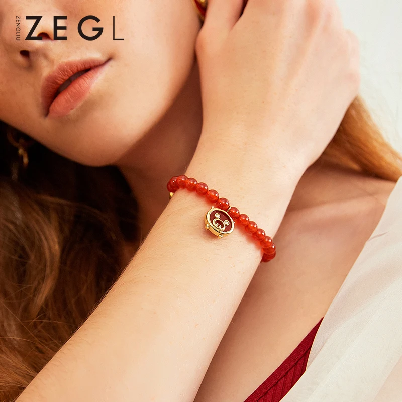 

ZEGL red agate bracelet 925 silver piglet bracelet female girlfriends couple hand jewelry this year gift is a pig