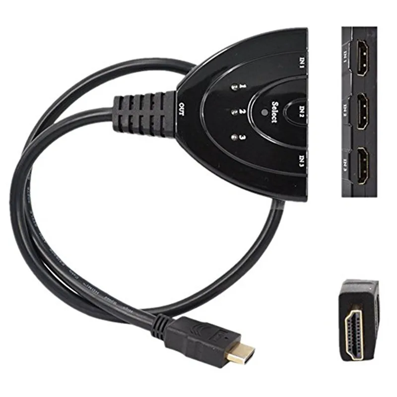 

HDMI to 3-Port HDMI Switch Splitter with Pigtail Cable 3 in 1 out Auto Switch Support For PS3 PS4  TV Box ROKU 4 Blu-Ray DVD