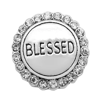 

KZ3279 New Fashion Round crystal "BLESSED" metal 18mm snap buttons fit 18mm snap jewelry wholesale