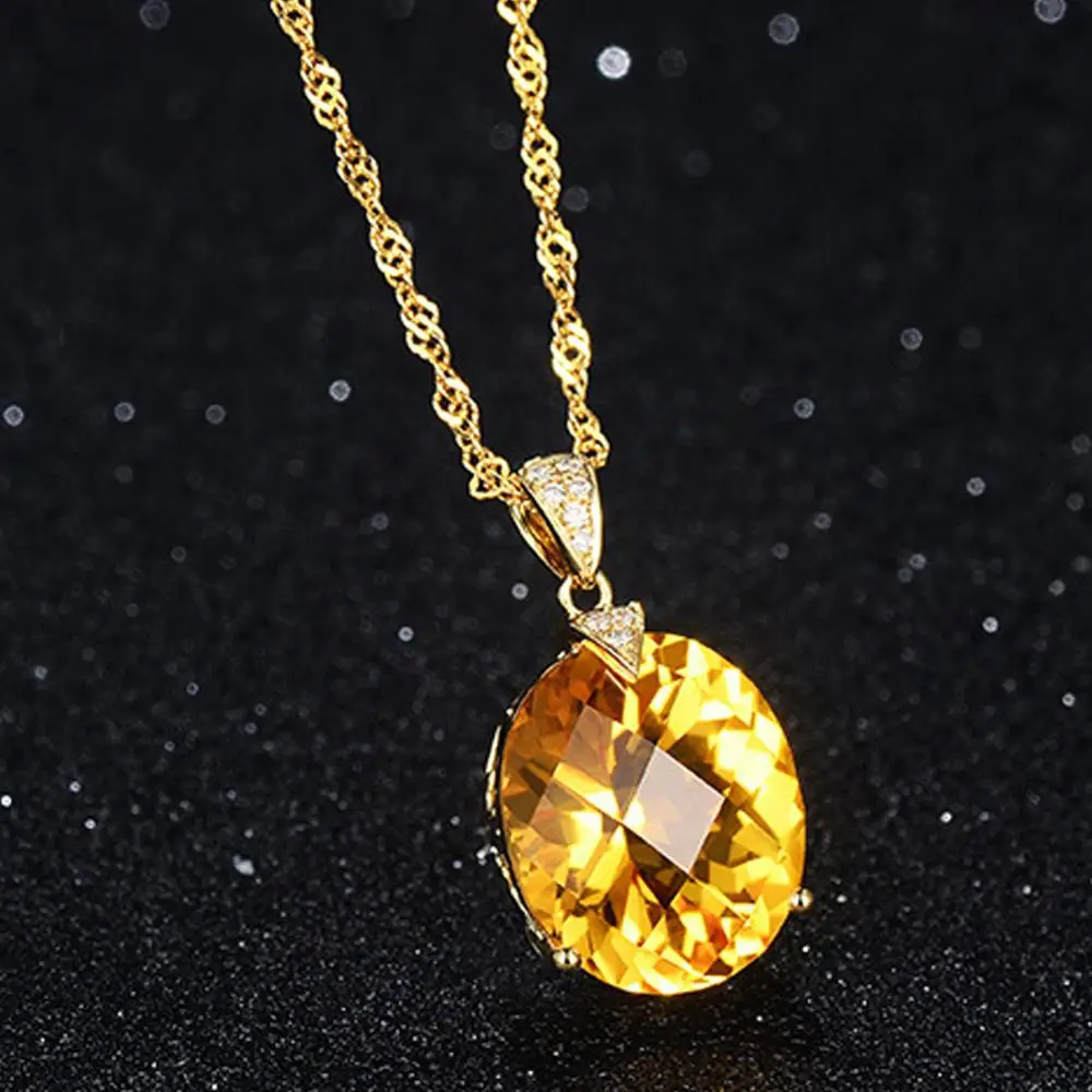 Модные натуральные ювелирные изделия с цитрином кристалл золотой цвет цепи драгоценный камень кулон свадебное ожерелье для женщин подарок Любителя