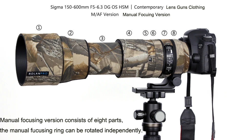Линзы rolanpro камуфляж пальто дождевик для SIGMA 150-600 мм F5-6.3 DG OS HSM современный(AF версия) пистолеты защитный рукав