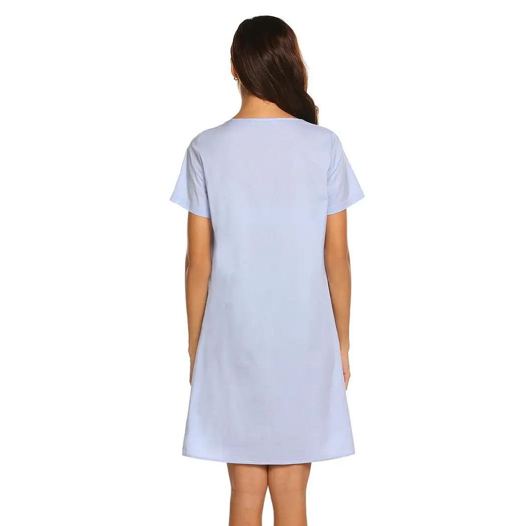 Ekouaer ночная рубашка для женщин Sleepshirts с круглым вырезом короткий рукав кнопка кружево Ночная рубашка домашнее платье хлопок пижамы 100%