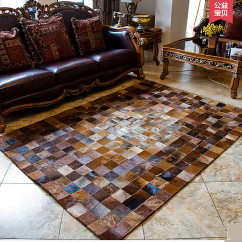 NEW ARRIVAL LUXURIOUS GENUINE COW LEATHER CARPET FOR LIVING ROOM