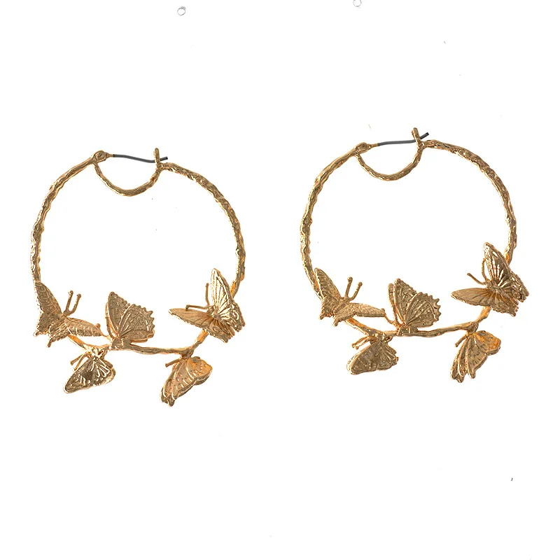

New Hoop Earrings Alloy Butterfly Earrings Female Fashion Earrings Round Circles Women Jewelry Pendant Luxurious