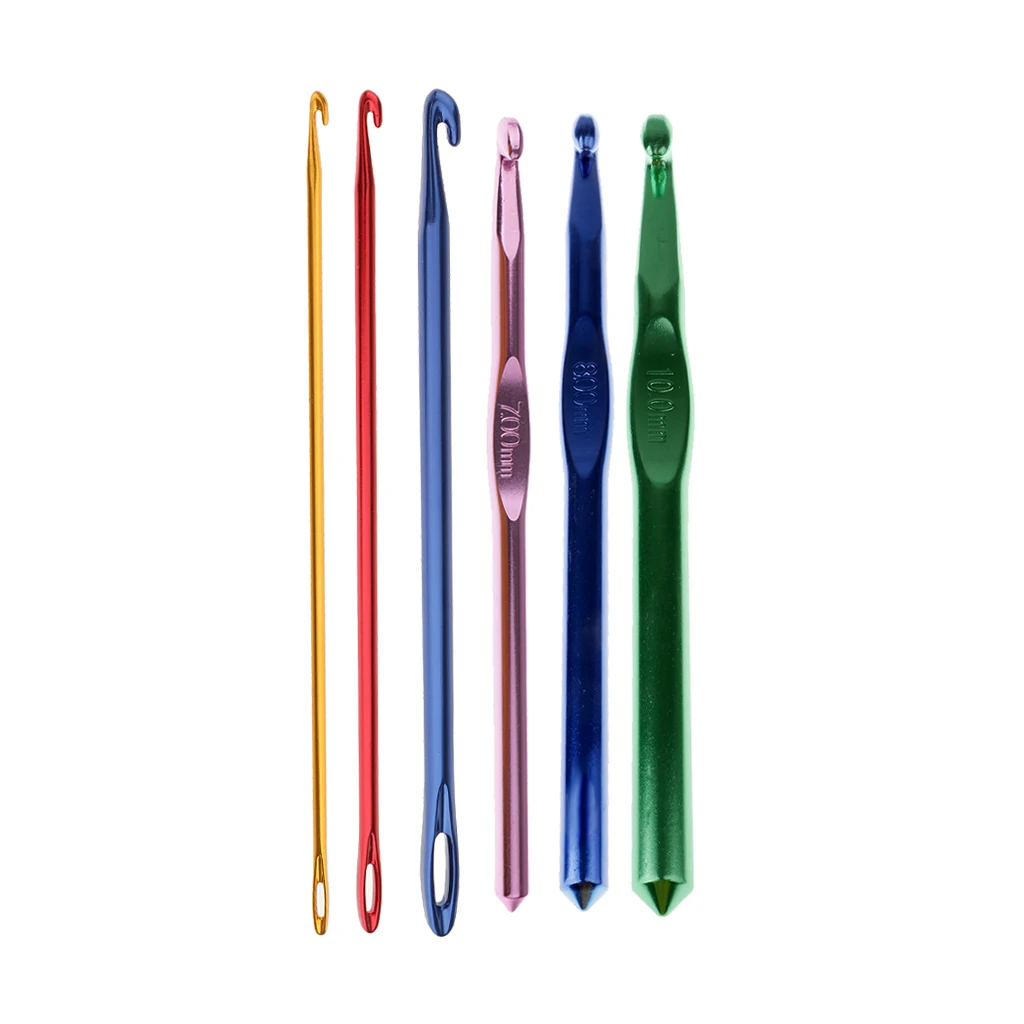6x Aluminum Tunisian Afghan Crochet Hook Yarn Knitting Needles Weaving