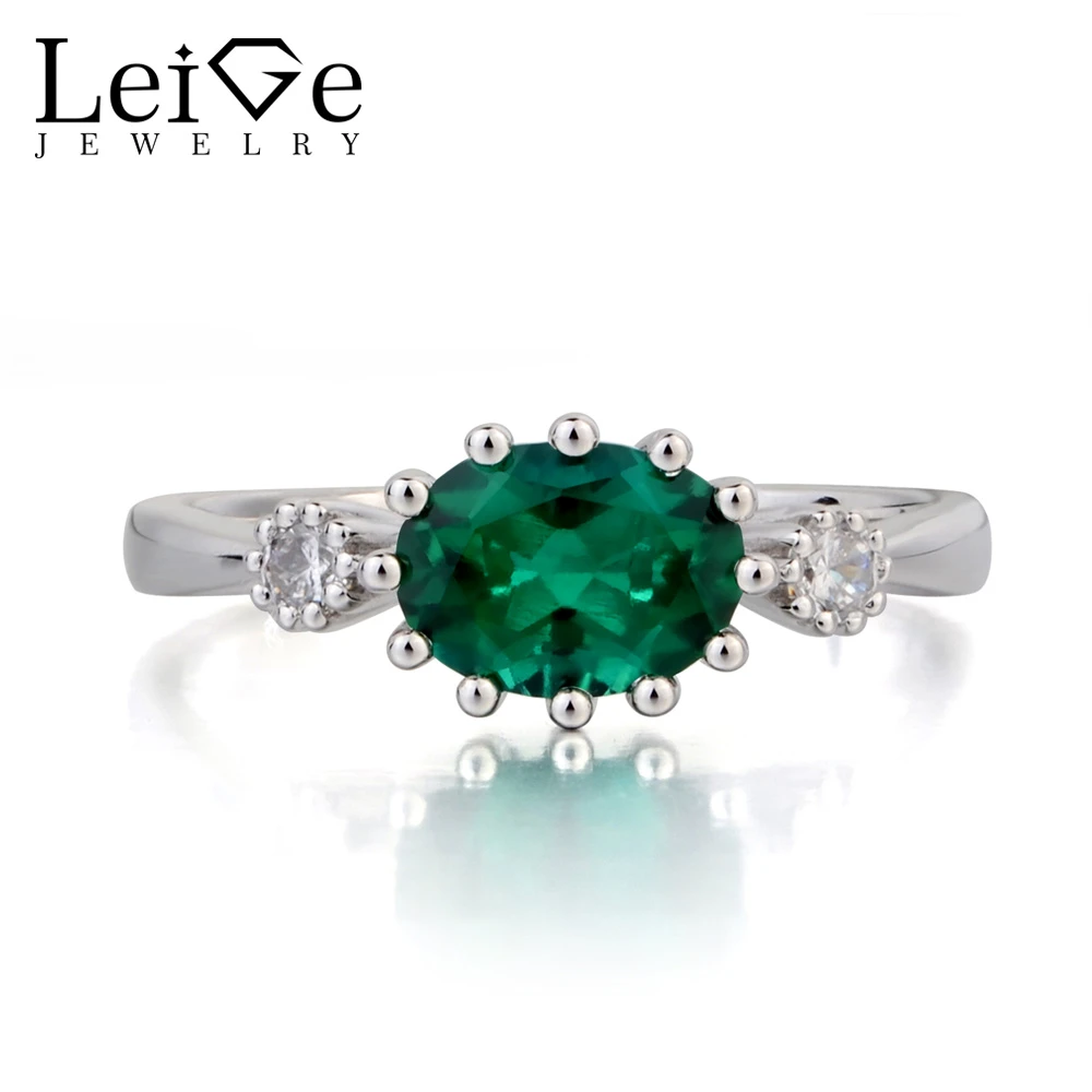 Oval Cut Emerald Ring Green Gemstone Ring 925 Sterling Silver Promise Ring 7*5 mm Emerald Engagement Ring