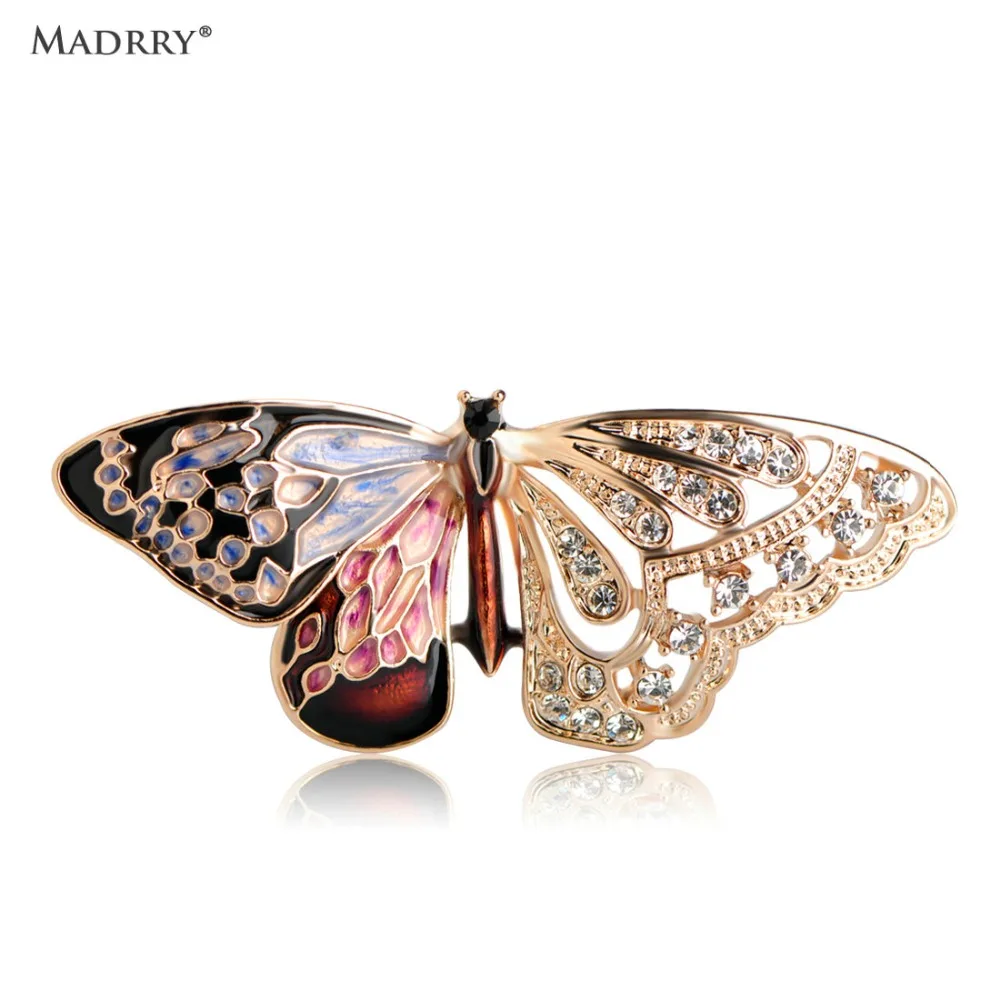 

Madrry Luxury Hollow Butterfly Brooches Enamel Crystal Animal Corsage Pins For Women Collar Hats Scarf Clips Accessories Jewelry