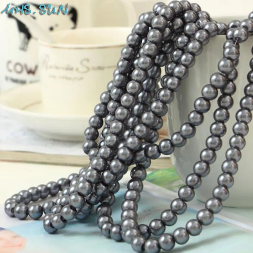 

MHS.SUN Loose Gray Glass Imitation Pearls 3MM-16MM Round Spacer Pearl Beads For Jewelry Making Clothing Decoration Art Nail