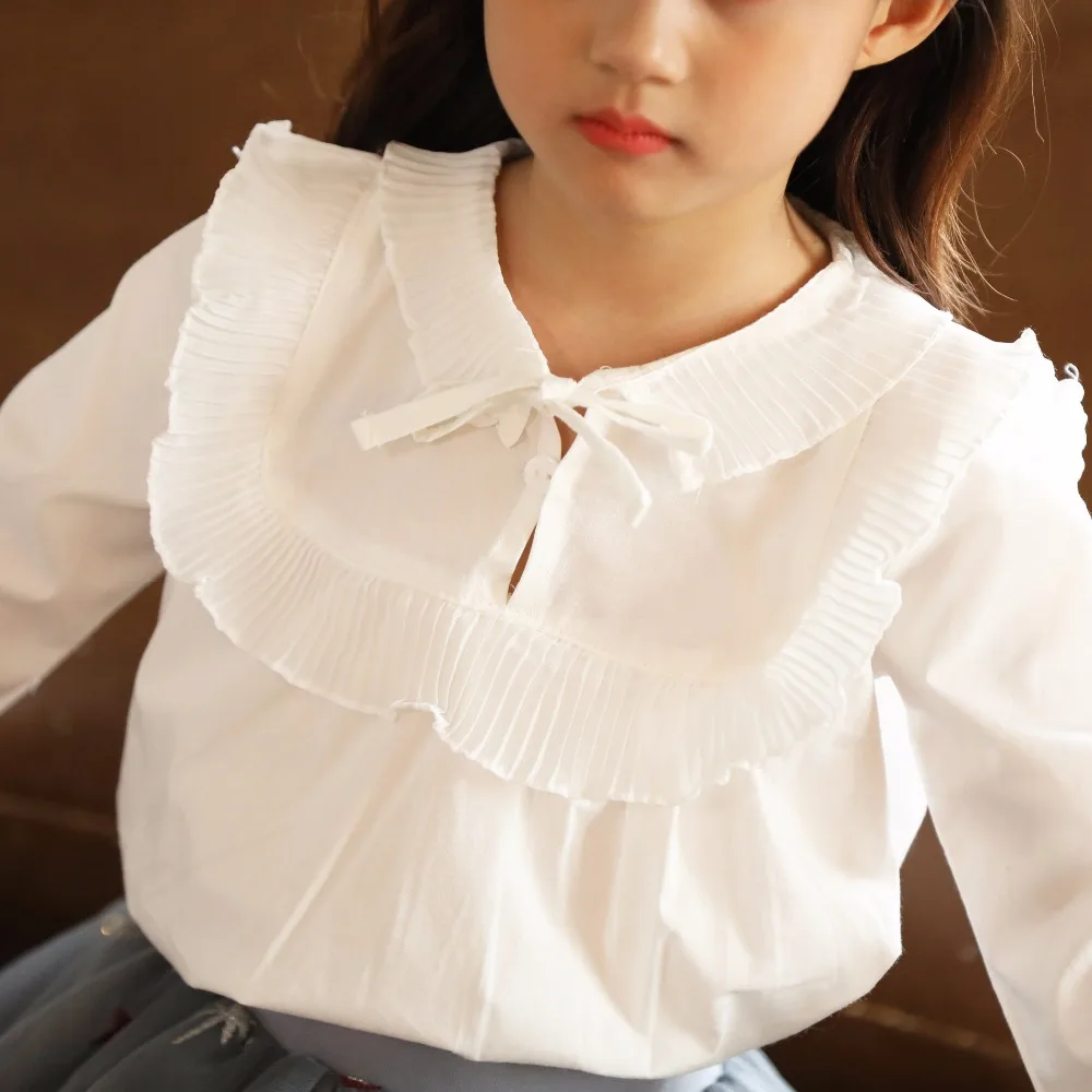 korean style 2018 girls blouse ruffles long sleeve kids top shirts children clothing 
