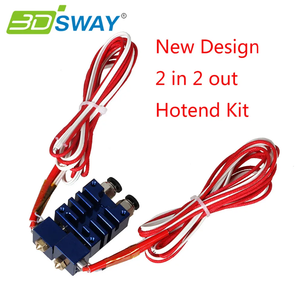  3DSWAY 3D Printer Parts Improved E3D Chimera 2 In 2 Out Hotend Kit with Thermistor and Cartridge Heater Blue Color 0.4mm/1.75mm 