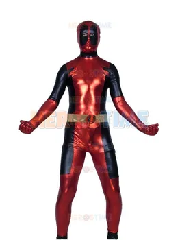 

Shiny Metallic Deadpool Costume Full body Superhero Zentai Suit Red Deadpool Costumes Halloween Cosplay Suits