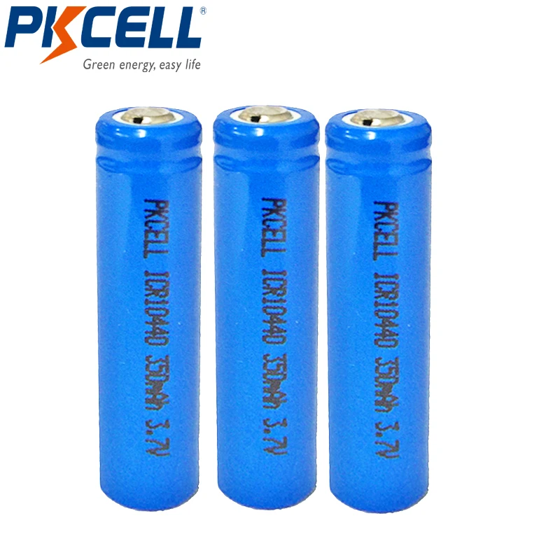 

3Pc PKCELL Button Top AAA ICR10440 3.7v Liion Lithium Rechargeable Battery 10440 For headlamp mechanical mod torch headlight vap