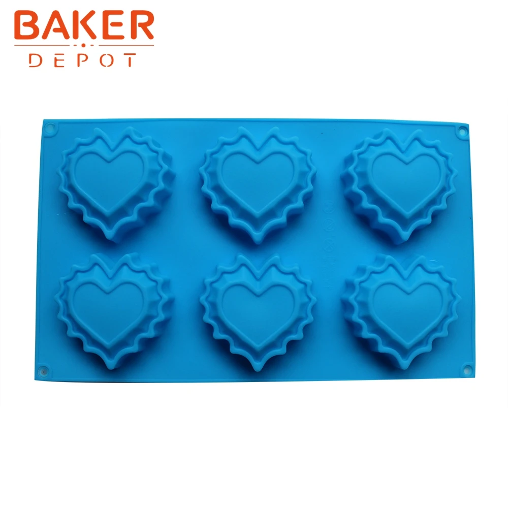 

Silicone baking Cake mold 6 lattices heart shape with side lace chocolate handmade soap molds chocolate mold SSCM-001-1