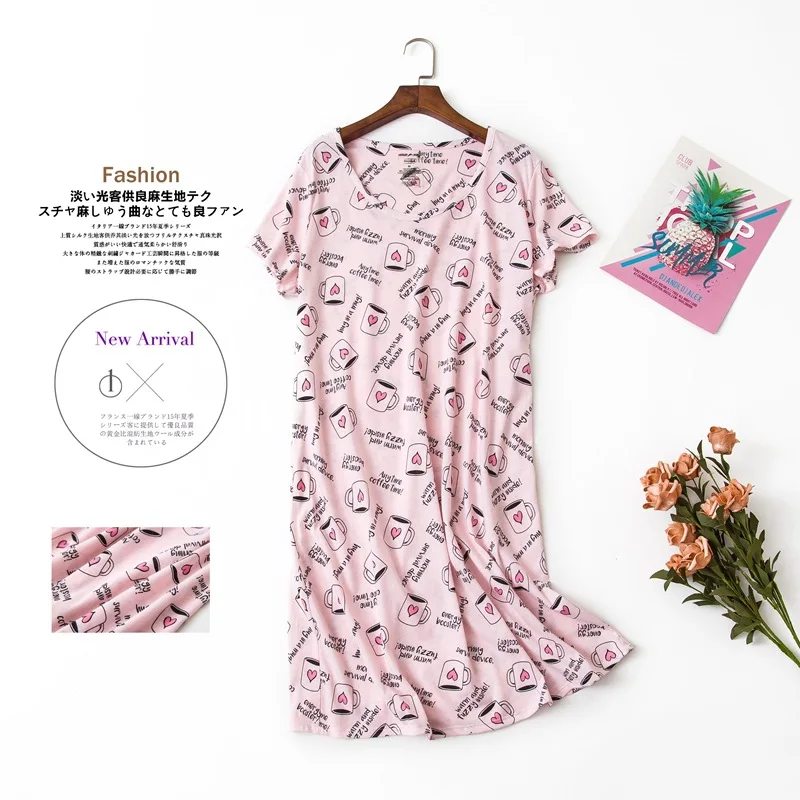 Летняя брендовая домашняя одежда для женщин, Повседневная хлопковая ночная рубашка с мультяшным принтом, женская ночная рубашка с коротким рукавом и круглым вырезом, ночное платье