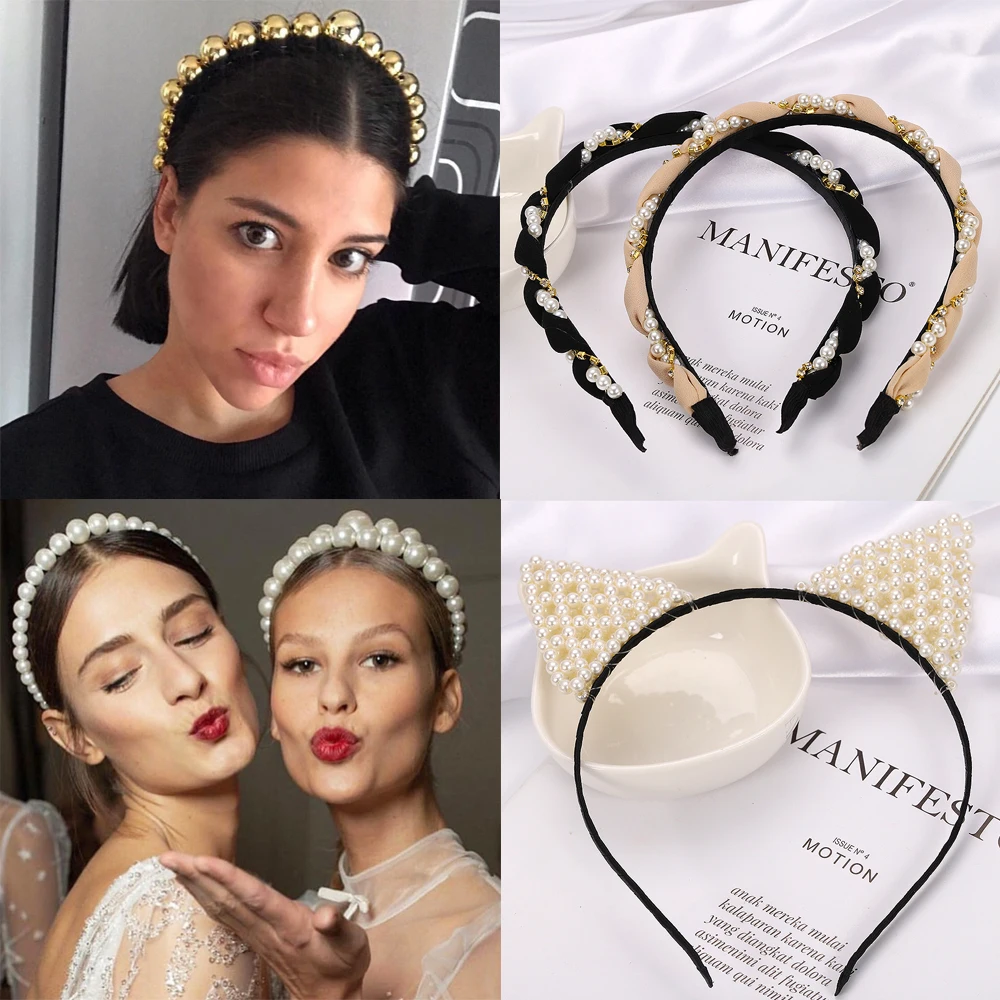 

Best lady Trendy Cute Women Girls Simulated Pearl Headband Beaded Hair Jewelry Bohemian Wedding Party Gift Korean Hairbands