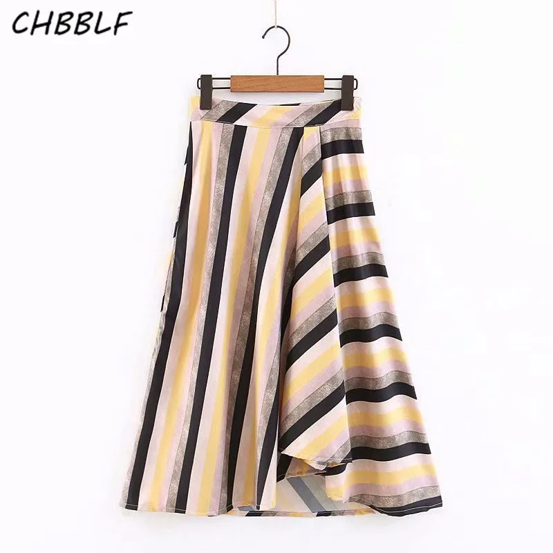 CHBBLF женская элегантная Полосатая юбка faldas mujer с высокой талией Женская Повседневная Уличная шикарная юбка XSZ1900