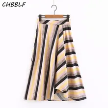 CHBBLF женская элегантная Полосатая юбка faldas mujer с высокой талией Женская Повседневная Уличная шикарная юбка XSZ1900