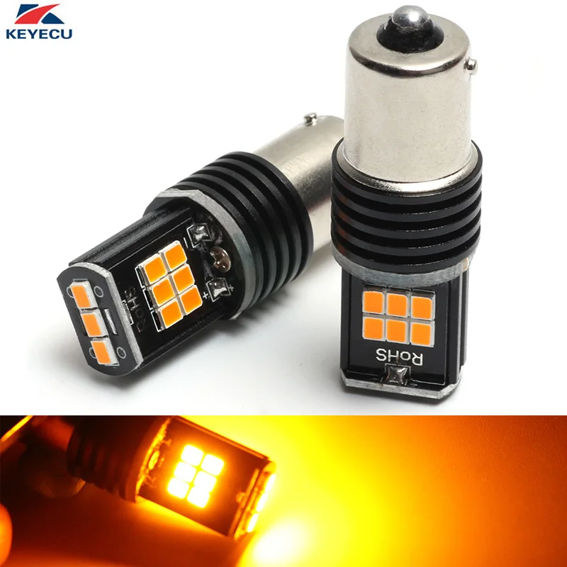 KEYECU 2PCS High Power Error Free 1156 P21W BA15S LED Lights Amber 2835 15SMD Turn Signal Backup Reverse Parking Tail | Автомобили и