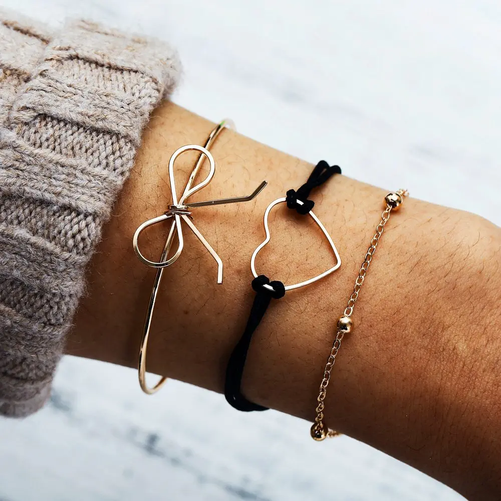 

New Bohemian Openwork Bow Bracelet Starfish Shell Charm Bracelet Set Women Men Fashion Dark Beads Beach Bracelets Jewelry Gifts