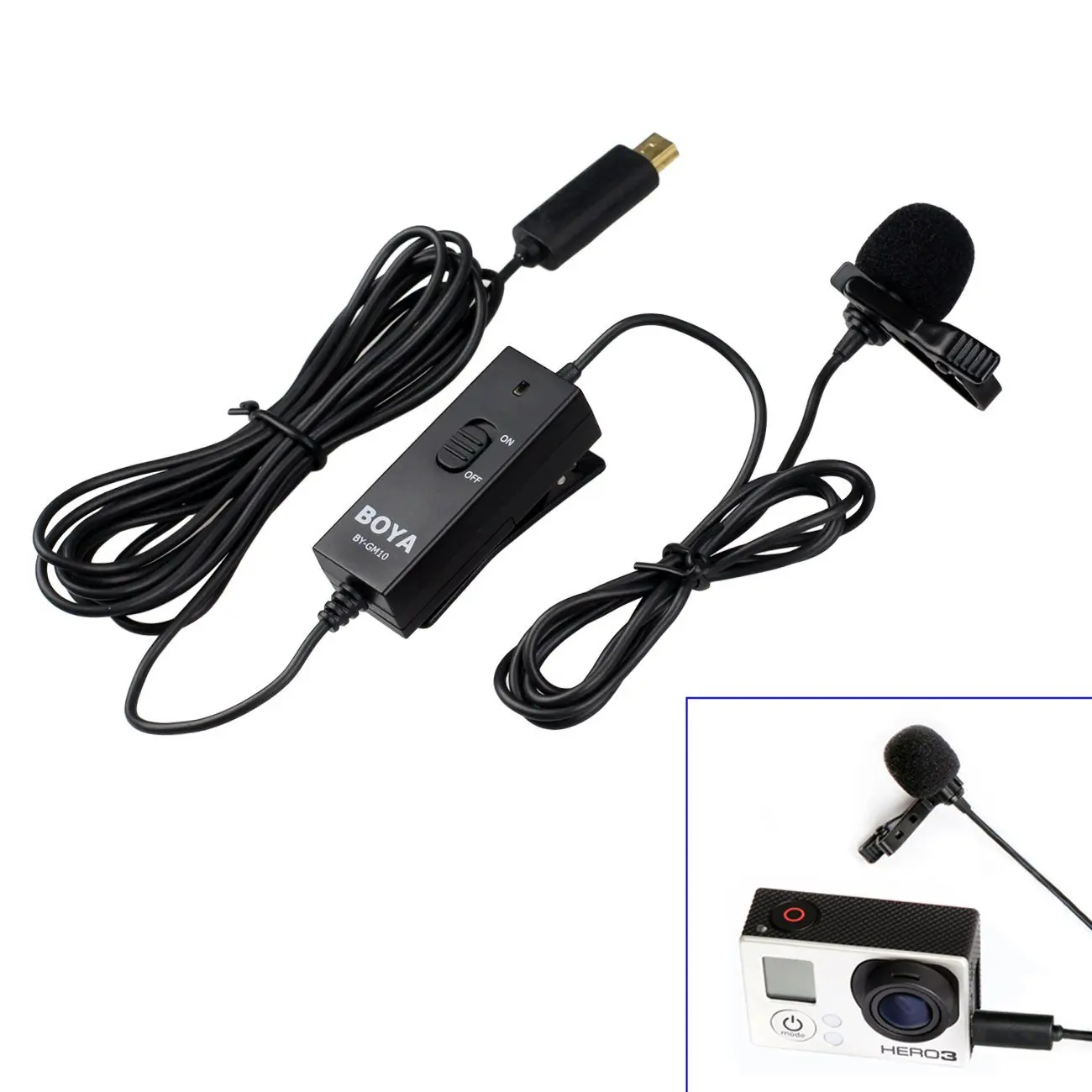 BOYA BY GM10 Pro Audio Lavalier Microphone Mic for GoPro HD Hero 4 3+ 3 ...