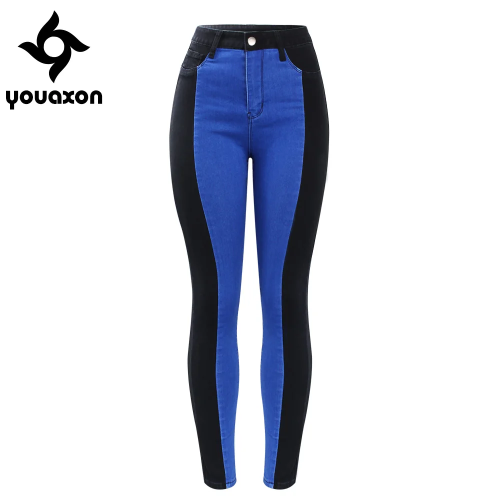

2131 Youaxon New Plus Size High Waist Patched Jeans Woman Black & Blue Stretchy Denim Skinny Pants Trousers For Women Jeans