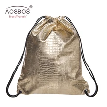 Aosbos PU Leather Drawstring Bag for Shoes Men Women Sport Gym Bag Outdoor Drawstring Backpack for Fitness Shoes Swimming Bags