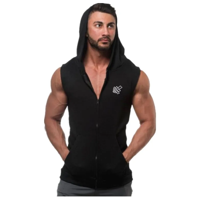 

2019 Mens Bodybuilding Tank top Gyms Fitness Workout Cotton Hooded vest Summer Casual Fashion Sleeveless Hoodie Brand Sweatshirt