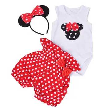 

Baby 1st Birthday Polka Dot Outfits Mickey Bodysuit Shorts Headband 3PCS 1-2 Year Party Toddler Christening Gown Clothing