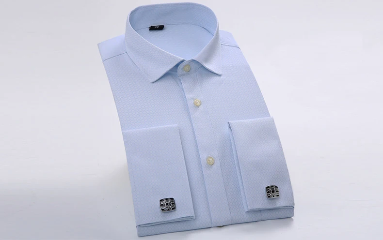 Классический дизайн французские запонки Твердые мужские рубашки с длинным рукавом белый воротник синий цвет обычные вечерние мужские официальные рубашки