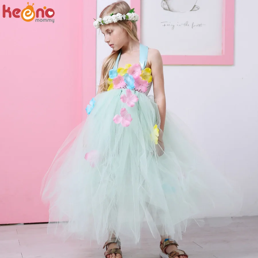 Handmade Flower Fairy Girls Tutu Dress Mint Green Princess Kids Flower Dresses Children Wedding Prom Party Photo Clothing (5)