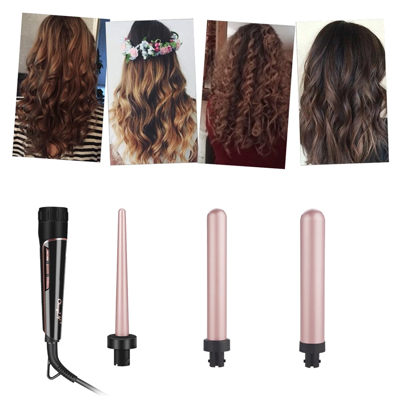 Modelador de Cabelo 3 em 1 Ckeyin Profissional 32mm Curling Ferro Onda Grande Cachos Turmalina Cerâmica Wand Ferramentas Estilo 9mm - 25mm 8 profissional 9mm 25mm 32mm curling ferro onda