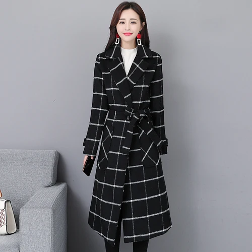 Trench Pour Laine Plaid Long Feminino Treillis Coupe vent Noir Manteau Casaco Imperméable Élégant Femmes De coat fn1zqaS0S