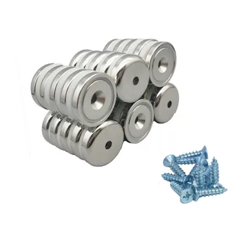 

Heavy Duty Mounting Magnet Diameter 32mm 1.26" Pot with Countersunk Screw Hole Neodymium Permanent 70lbs Strong Holding