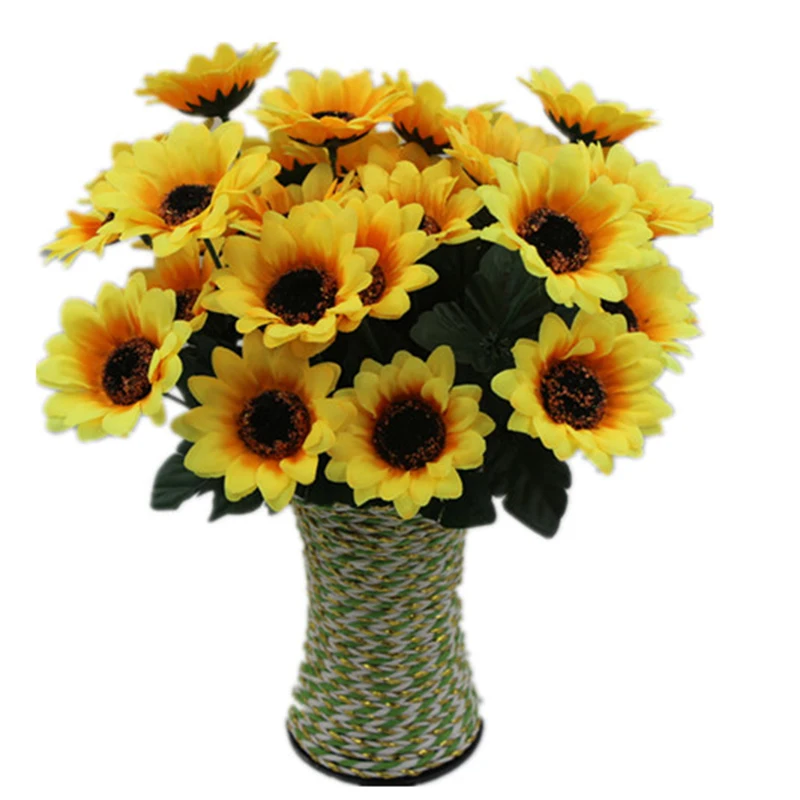 

7 heads/bouquet Yellow Silk Sunflower Artificial Flower Bouquet For DIY Wedding Party Decor Home Vases Decorations