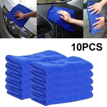 

10pcs Microfiber Cleaning Cloth No-Scratch Rag Car Polishing Detailing Towel Blue Superfine Fiber Car Towels Washing Tools