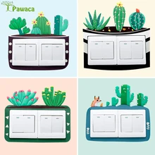3D мультфильм Кактус Детская комната Декор флуоресцентный настенный силиконовый ВКЛ-ВЫКЛ двойной выключатель светящийся светильник переключатель розетки настенный стикер