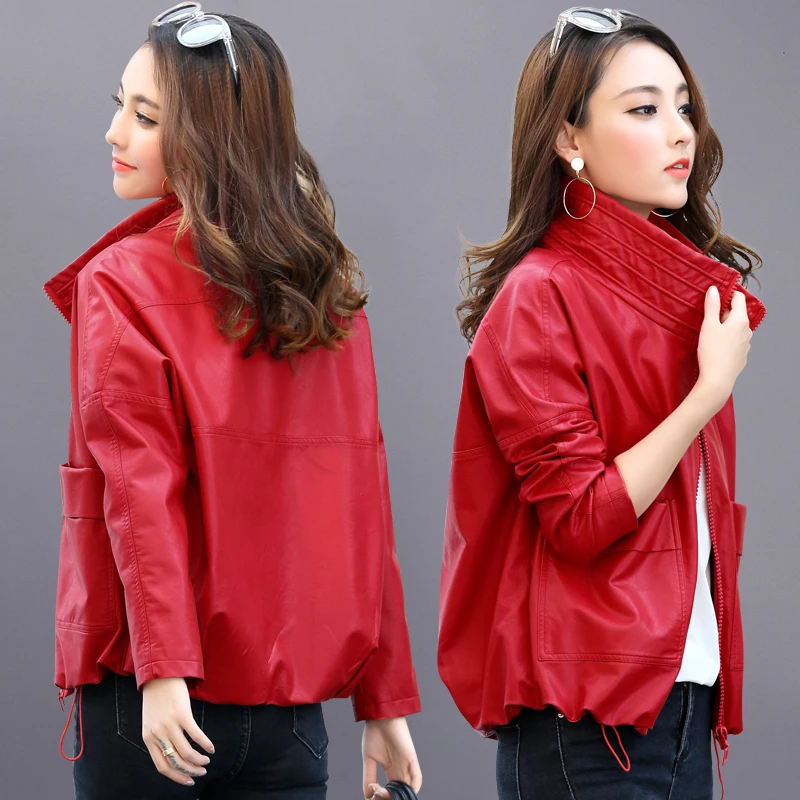 

Nevettle Motorcycle Loose Faux Leather Jacket Women Street wear Harajuku Short Coat Autumn
