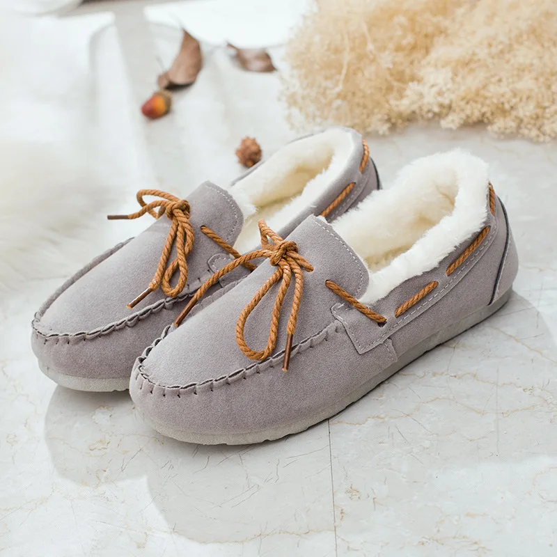 

Brand U Women Loafers Shoes with Fur slip on Women Flats Bowtie Casual Ladies Ballerina Flats Shoes
