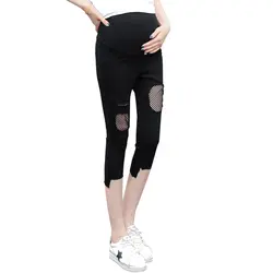Для беременных Костюмы модные эластичные укороченные штаны для беременных Для женщин отверстия для беременных одежда шаровары