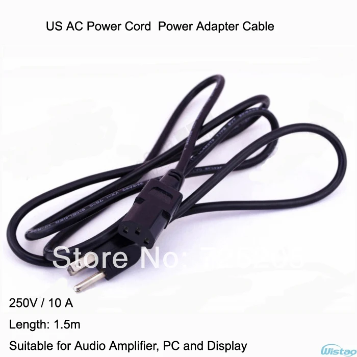 

US AC Power Cord Power Adapter Cable 3 prong female power plug for Amplifier PC Display Black 1.5m Free Shipping