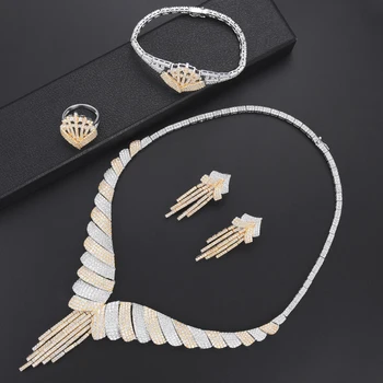 

4 pcs Deluxe Bicolors african beads jewelry set Necklace Earrings Bangle Ring dubai jewelry sets For Women pendientes