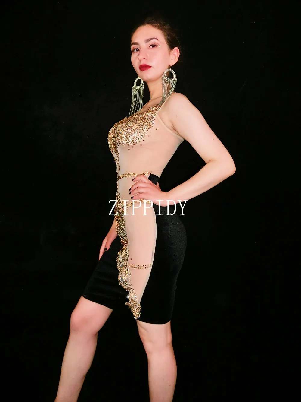 Женский сексуальный черный кристалл певица DJ DS танцевальный сценический бюстгальтер юбка одежда костюмы для ночного клуба платье для выпускного вечера
