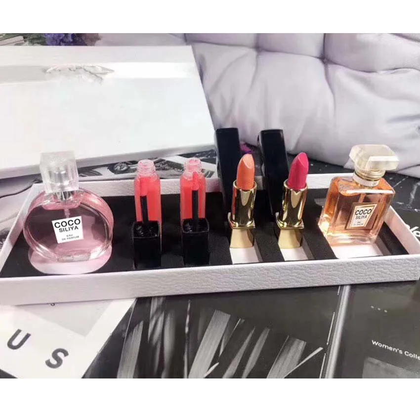 

New Makeup Set Perfume lady 15ML *2pcs & Lipstick *2pcs * Lip Gloss *2pcs Collection Set 6in1 Cosmetics