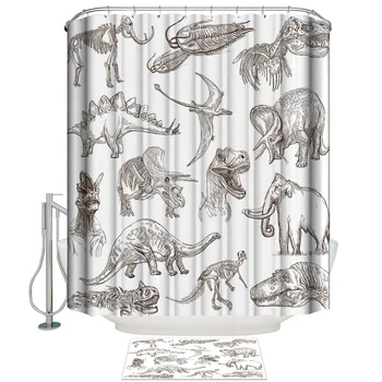 

Dinosaur Illustrations Cartoon Shower Curtain Bath Sets With Rugs Bathroom Outdoor Modern Toilet Rings Women Cool Cute Hotel