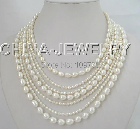 

Jewelry 002705 7row 21" natural white freshwater pearl necklace
