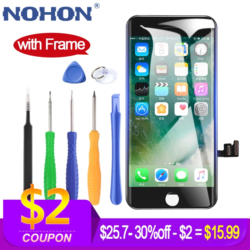 

NOHON LCD For Apple iPhone 7 Plus iPhone7 7Plus Screen Display Full Assembly Digitizer Replacement AAAA 3D Touch with Frame