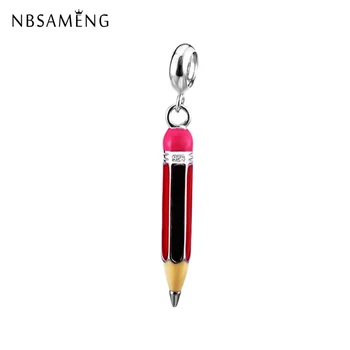 

New Authentic 100% 925 Sterling Silver Bead Charm Pencil School Pendant Enamel Charms Fit Bracelets Women Diy Jewelry